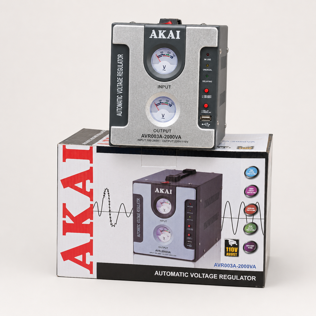 Stabilisateur automatique AKAI 2000 VA – Double affichage numérique